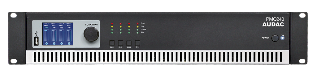 Audac PMQ240 4X240 Watt 100 V Hat Trafolu Dijital Power Amplifikatör