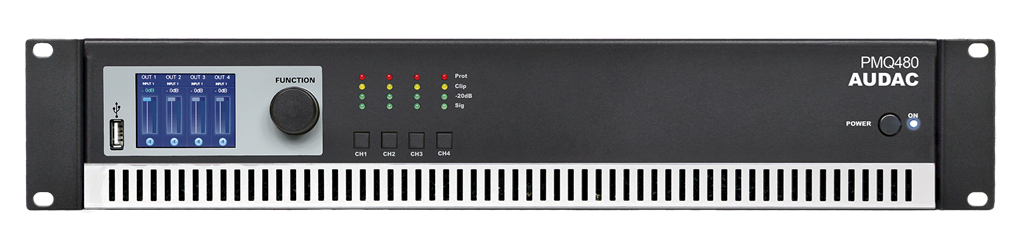 Audac PMQ480 4X480 Watt 100 V Hat Trafolu Dijital Power Amplifikatör