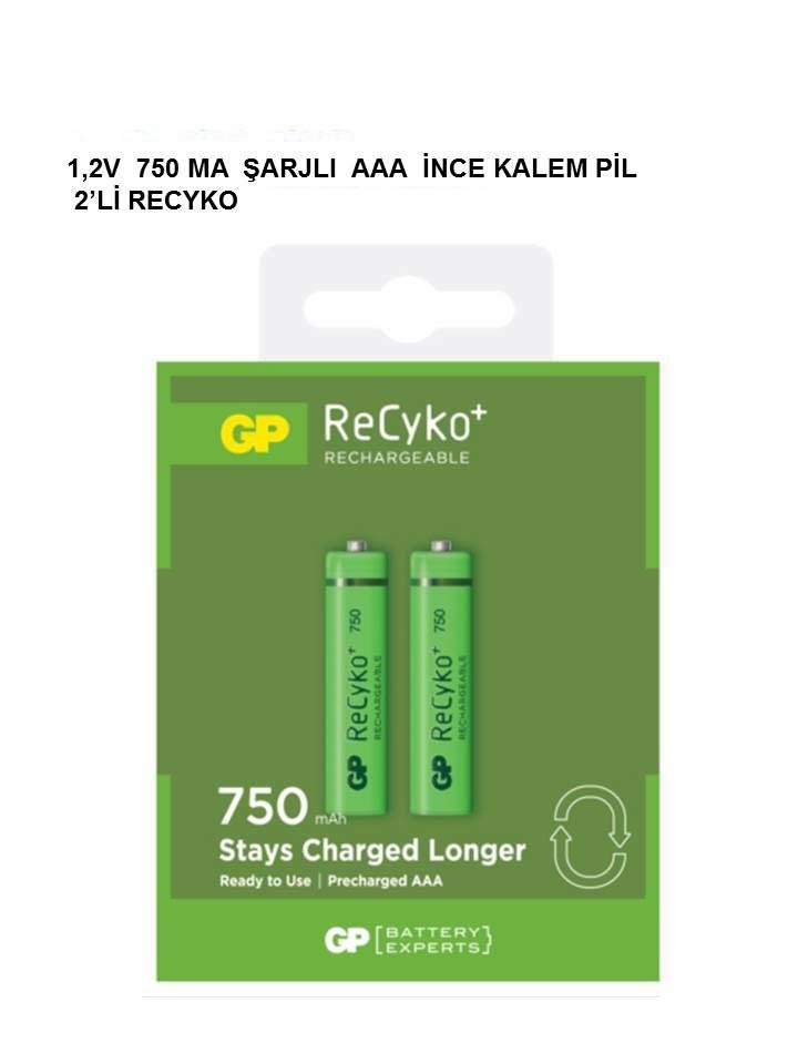 GP 1.2V 750mA AAA İnce Şarjlı Kalem Pil 2'li