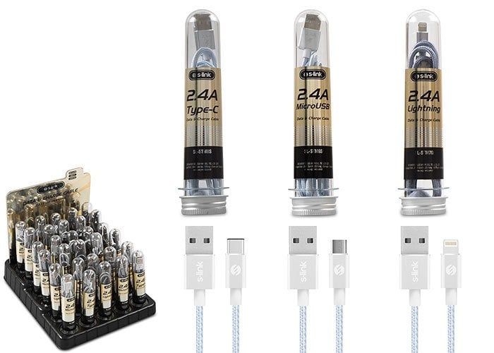 S-link SL-STM50/M/T/L 3A Fast Şarj Usb Metalik Kablo-Gri
