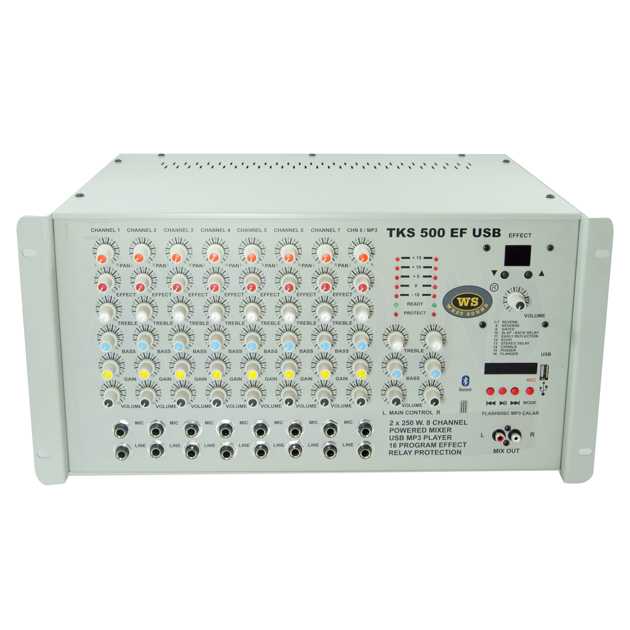 TKS 500 EF Efektli USB Girişli 8 Kanal Mikserli Stereo Amplifikatör