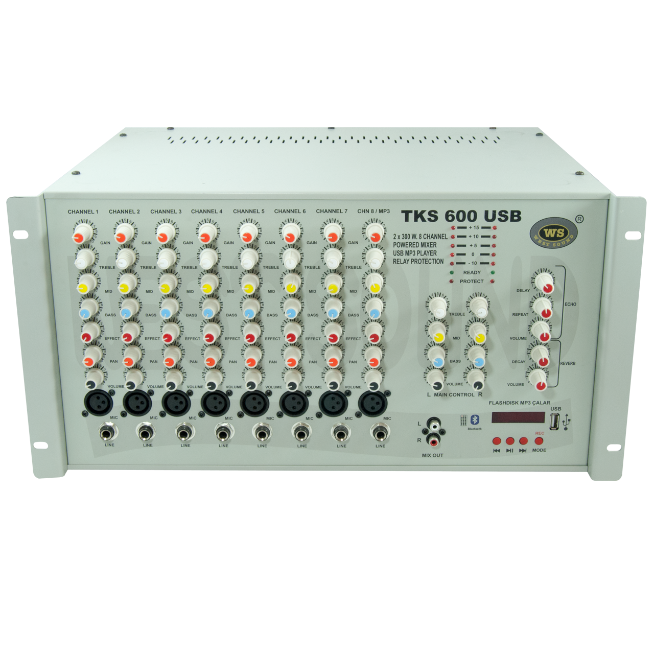 TKS 600 EF Efektli USB Girişli 8 Kanal Mikserli Stereo Amplifikatör