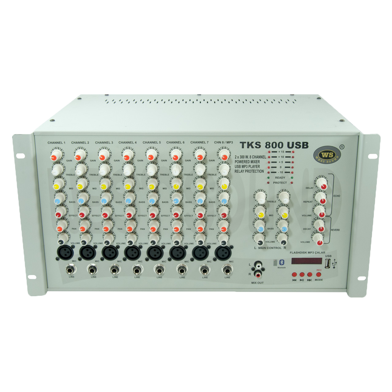 TKS 800 EF Efektli USB Girişli 8 Kanal Mikserli Stereo Amplifikatör