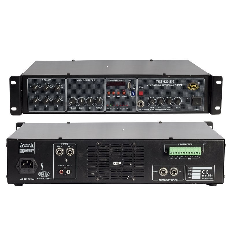 TKS-420 Z-6 420 Watt 6 Bölge Kontrollü Hat Trafolu Amplifikatör