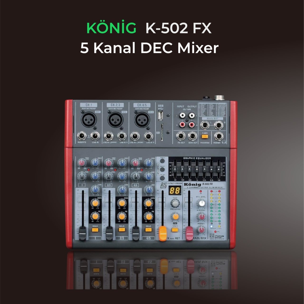 König K-502 FX 5 Kanal Ultra İnce Deck Mixer