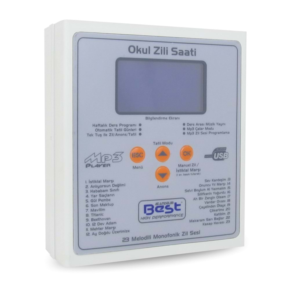 Best AOS-100U Usb MP3 Haftalık Programlı Okul Zili - Okul Zaman Saati