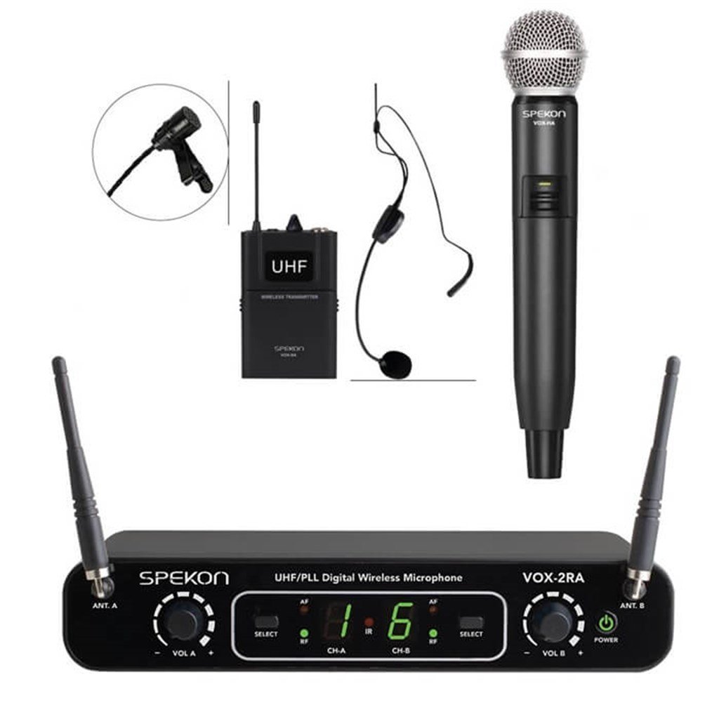 Spekon VOX-2RA-1BA1HA 16 Kanal UHF 2'Li El+Yaka+Headset Kablosuz Mikrofon