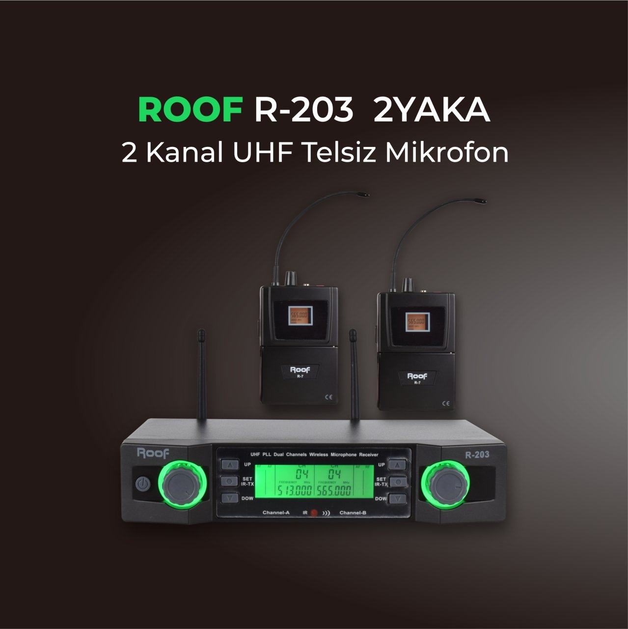 Roof R-203YY 2 Kanal UHF Yaka+Yaka Kablosuz Mikrofon