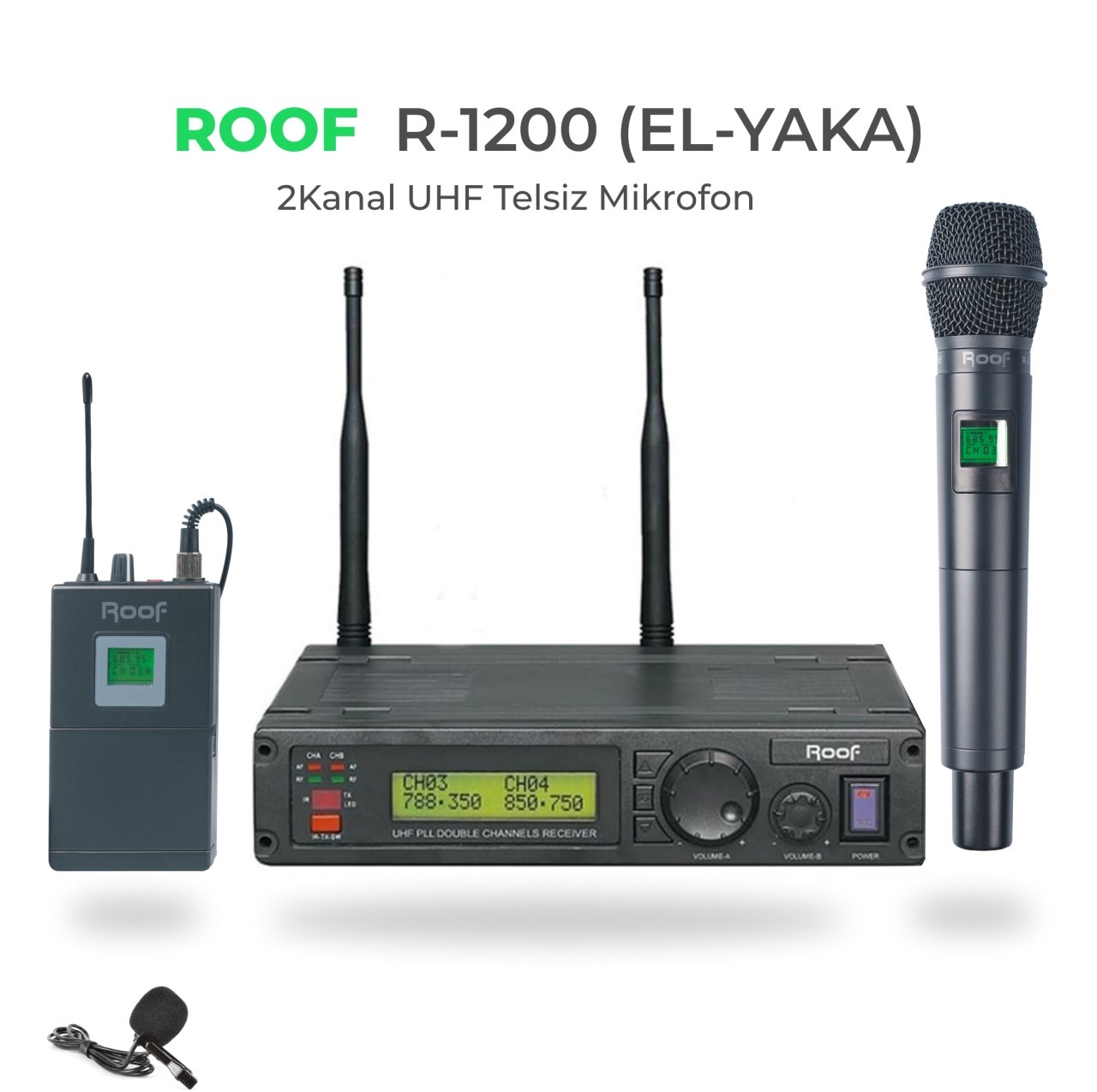 R–1200 El+Yaka 2 Kanal UHF Telsiz Mikrofon