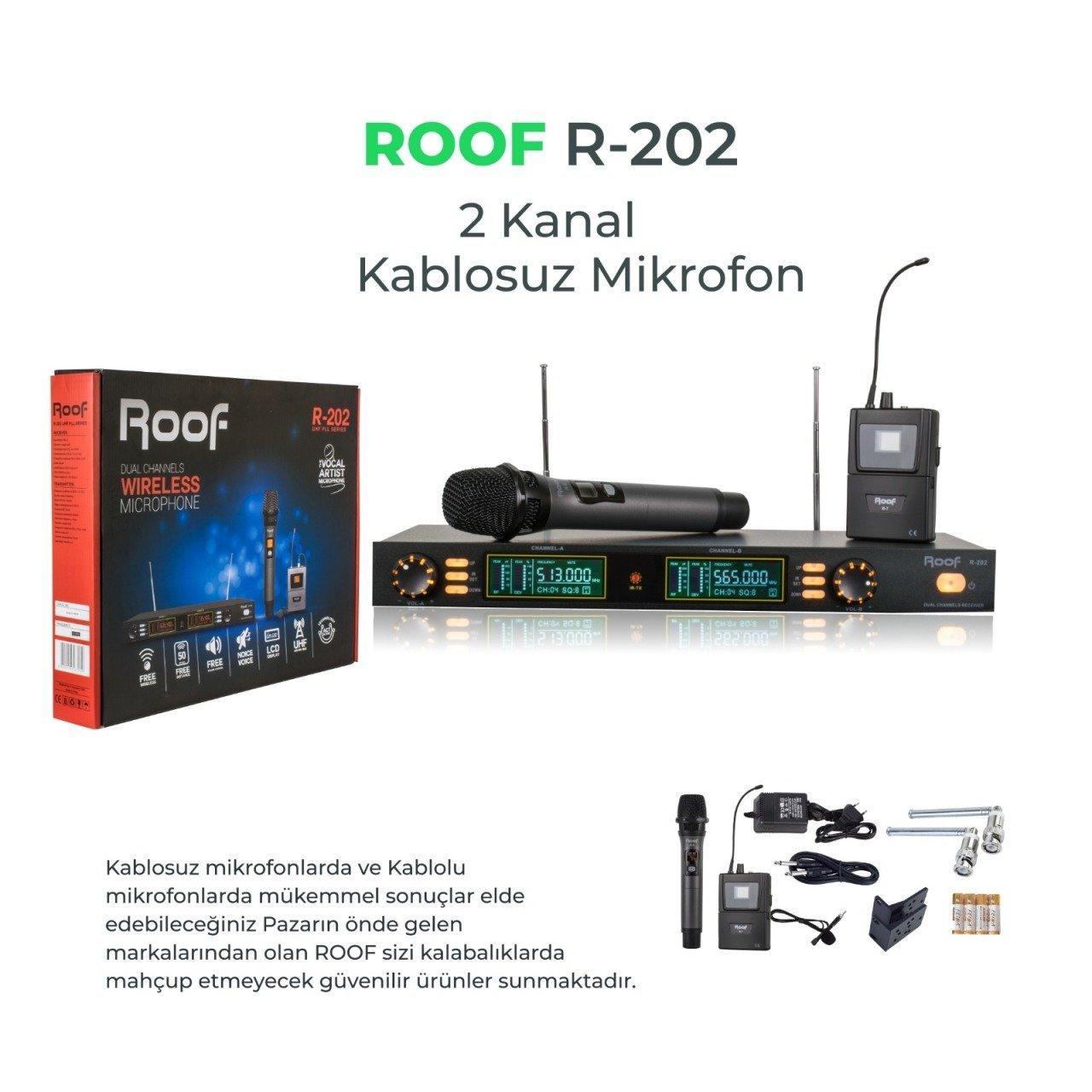 R–202 EL+YAKA 2 Kanal UHF Telsiz Mikrofon