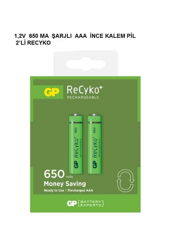 GP 1.2V 650mA AAA İnce Şarjlı Kalem Pil 2'li