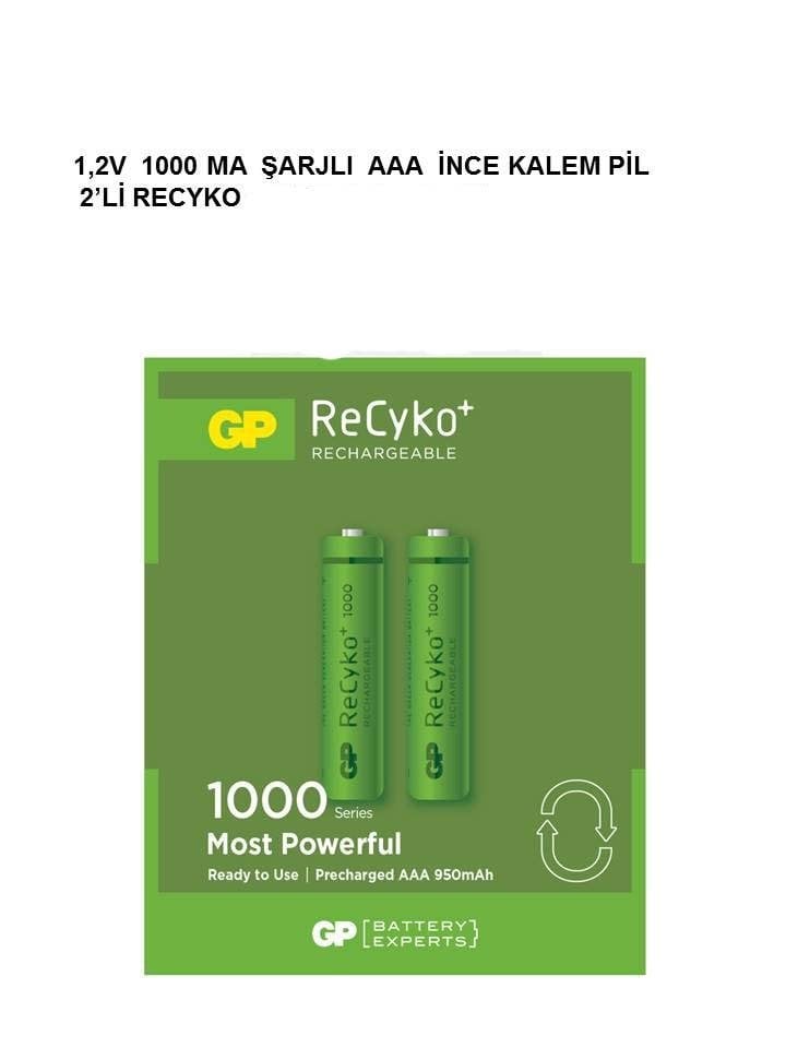 GP 1.2V 1000mA AAA İnce Şarjlı Kalem Pil 2'li