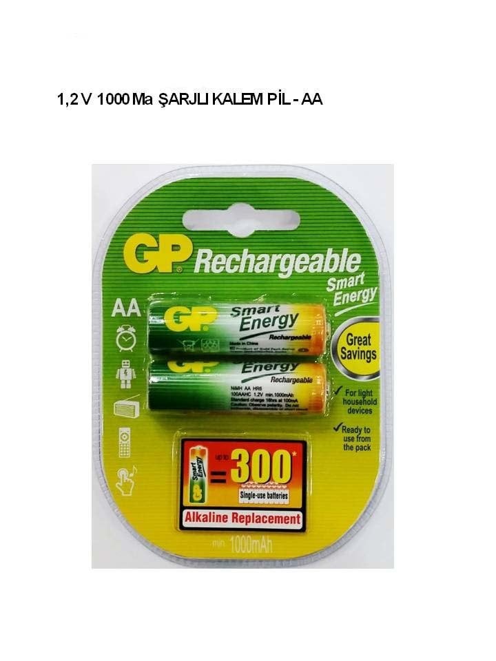 GP 1.2V 1000mA AA Kalın Şarjlı Kalem Pil 2'li