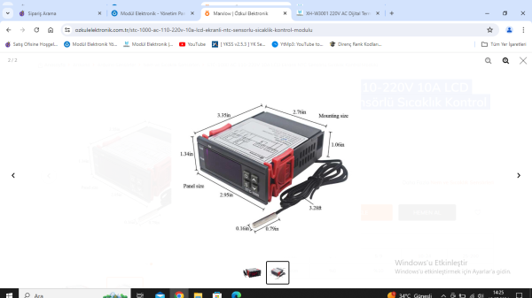 STC-1000 AC 110-220V 10A LCD Ekranlı NTC Sensörlü Sıcaklık Kontrol Modülü