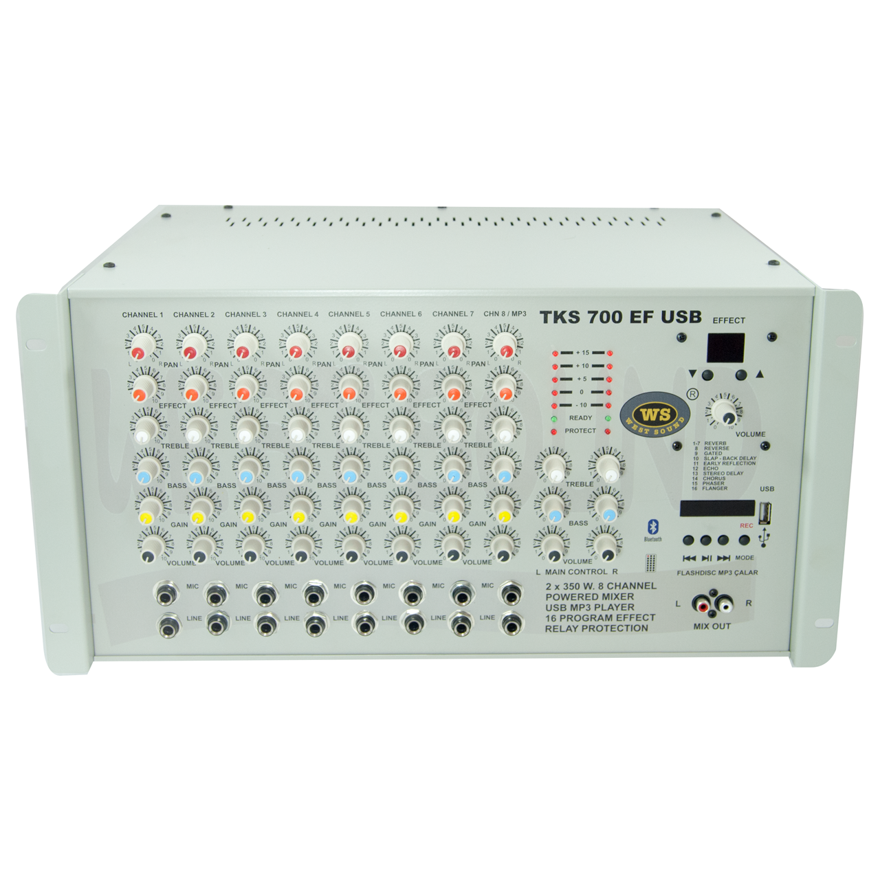 TKS 700 EF Efektli USB Girişli  8 Kanal Mikserli Stereo Amplifikatör