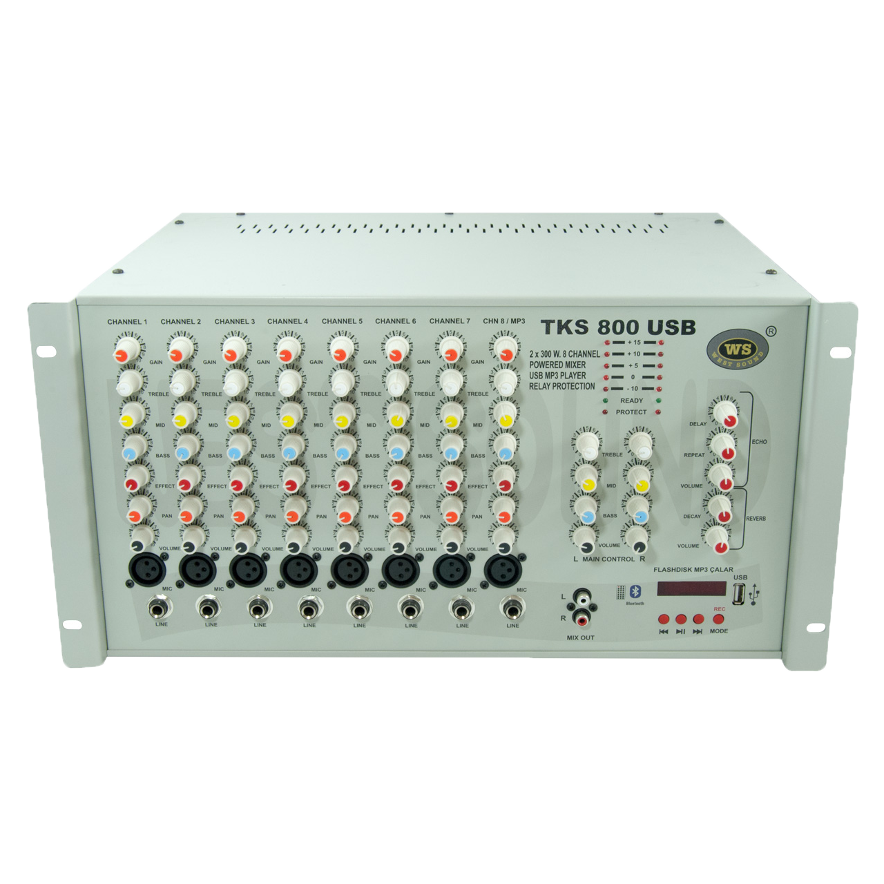 TKS 800 EF Efektli USB Girişli  8 Kanal Mikserli Stereo Amplifikatör