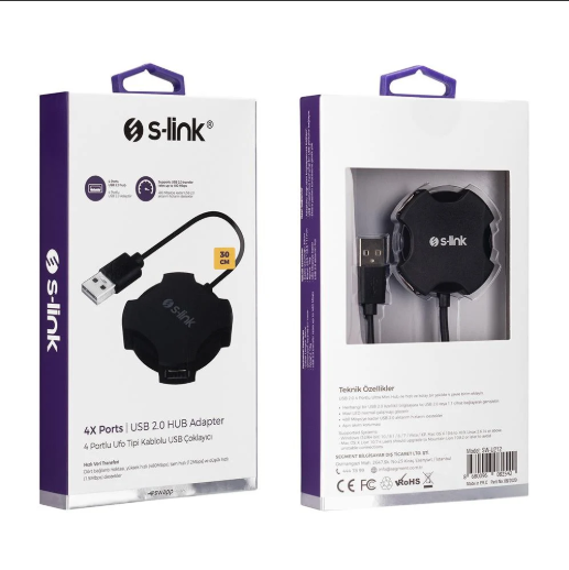 S-LİNK SW-U212 SWAPP USB 2.0 4 PORT HUB KABLOLU ÇEVİRİCİ ADAPTÖR - SİYAH Çoğaltıcı