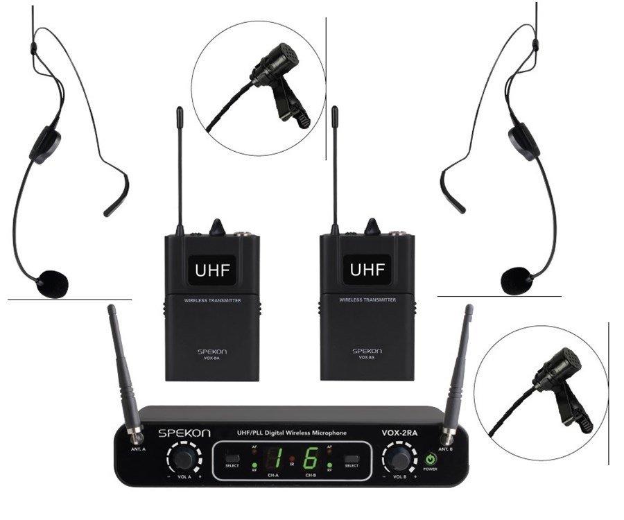 Spekon  VOX-2RA-2BA 16et Kablosuz Mikrofon Kanal  UHF 2'Li  Yaka+Heads
